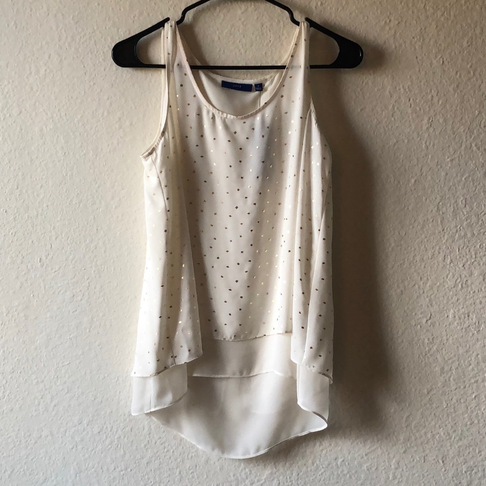 White with gold polka dot blouse